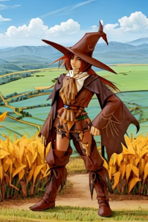 final fantasy character concept <lora:finfan:0.5> finfan, scarecrow, high quality, crisp lines, fine detail, no human